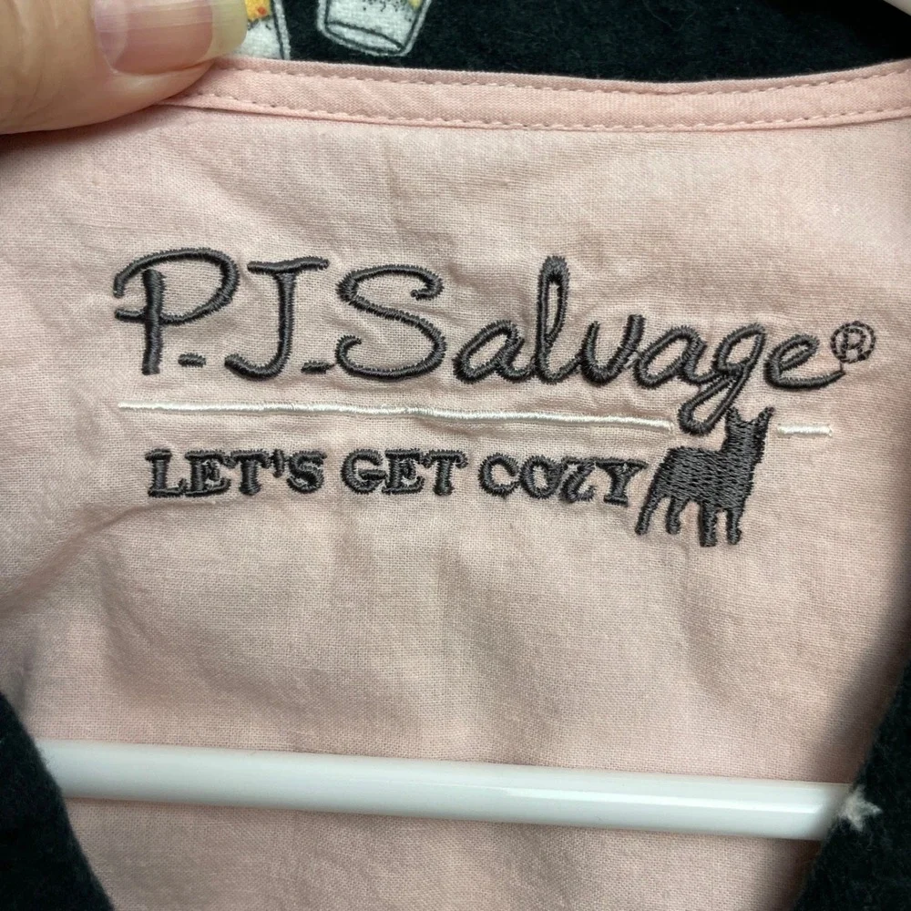 PJ Salvage Womens Champagne Cheers Pajama Set Size M Black Flannel New Years